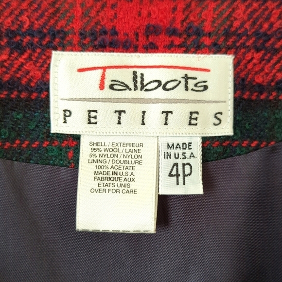 Talbots 80's Vintage Preppy Plaid Wool Blend Tweed Collarless Blazer Jacket 4P - Picture 4 of 11